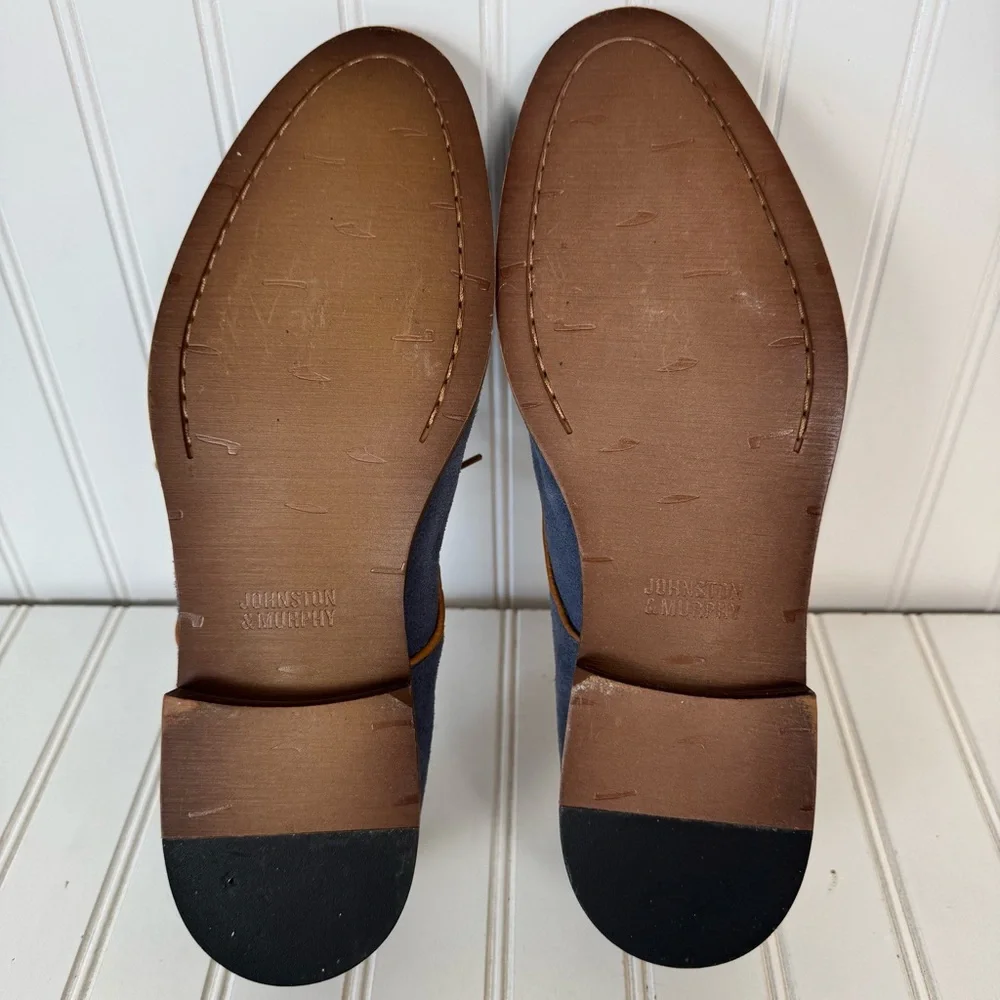 Men's Blue Suede Lace-Up Dress Shoes with Tan Accents